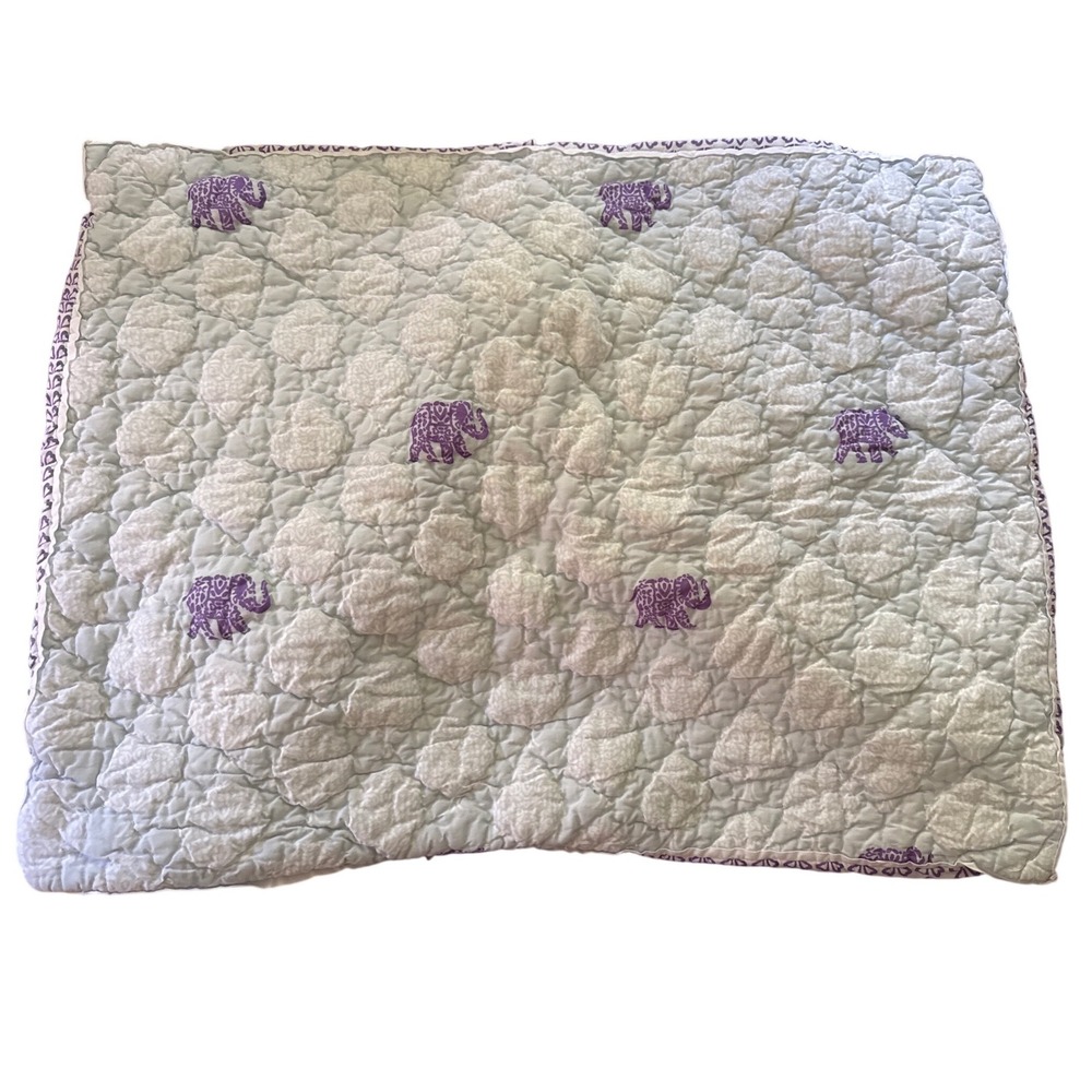 Pottery Barn Kids Purple Elephant Quilted Pillow Sham 100% Cotton 20x26 Standard